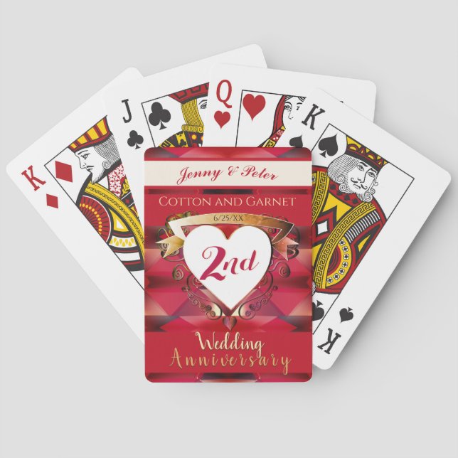 "2nd Cotton & Garnet Wedding Anniversary"  Playing Cards (Back)