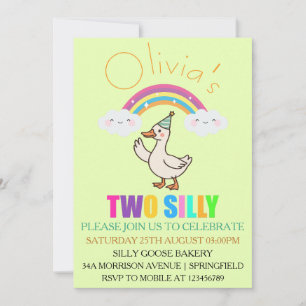 2nd Cute Rainbow Clouds And Silly Goose Birthday Invitation