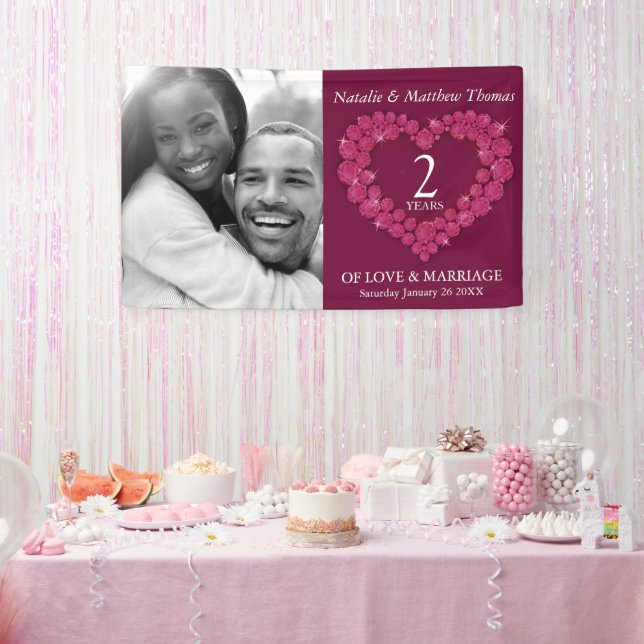 2nd Garnet Wedding Anniversary photo dark red Banner (Party)