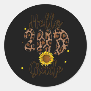 2nd Grade 1st Day Of School Teacher Leopard Print  Classic Round Sticker