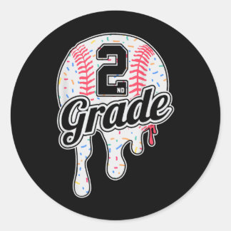 2ND Grade Back To School Baseball Drip Ice Cream B Classic Round Sticker