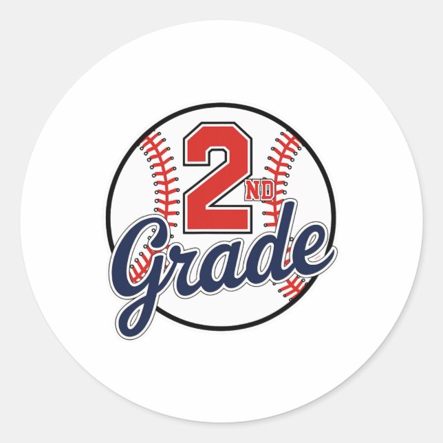 2nd Grade Baseball Back To School Baseball Player  Classic Round Sticker (Front)