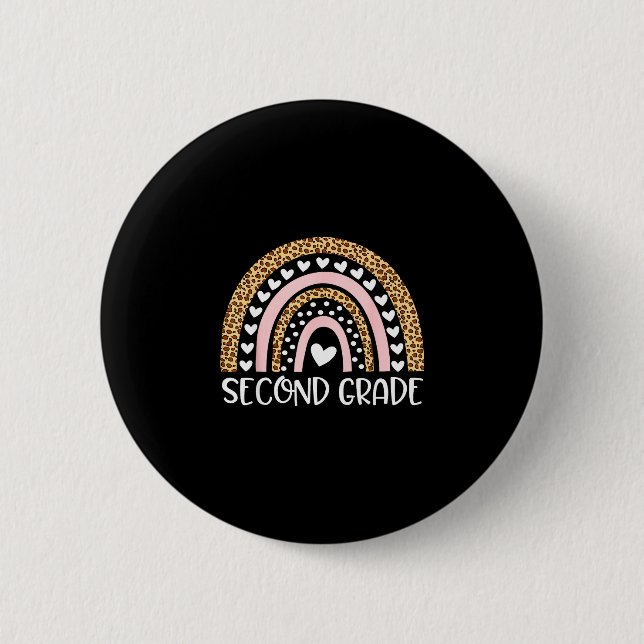 2nd grade boho rainbow leopard back to school 6 cm round badge (Front)