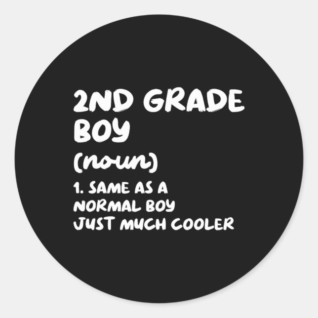2nd Grade Boy Definition Fun Back To School Studen Classic Round Sticker (Front)