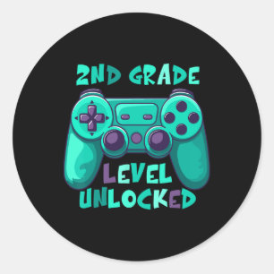 2nd Grade Boys Gamer Level Ck To School First Day Classic Round Sticker