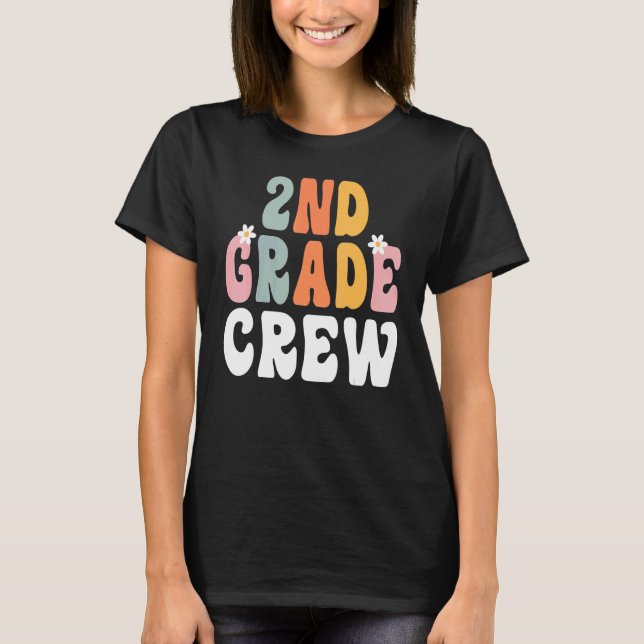 2nd Grade Crew Retro Groovy Teacher Happy 1st Day  T-Shirt (Front)