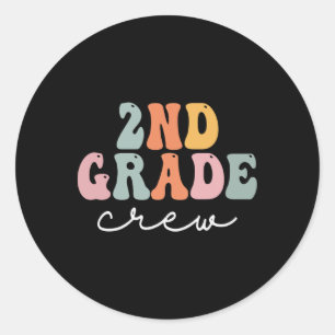 2nd Grade Crew Retro Groovy Women Happy First Day Classic Round Sticker