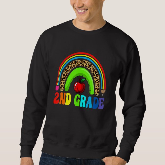 2nd Grade Cute Leopard Rainbow  Squad Teacher Kids Sweatshirt (Front)