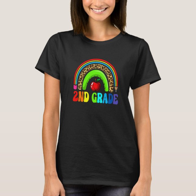 2nd Grade Cute Leopard Rainbow  Squad Teacher Kids T-Shirt (Front)