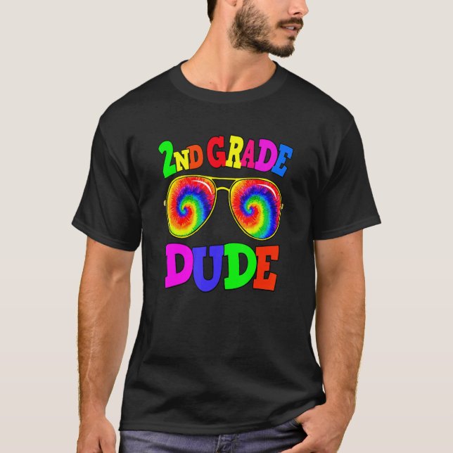 2nd Grade Dude Sunglasses Tie Dye Boys Kids Back T T-Shirt (Front)