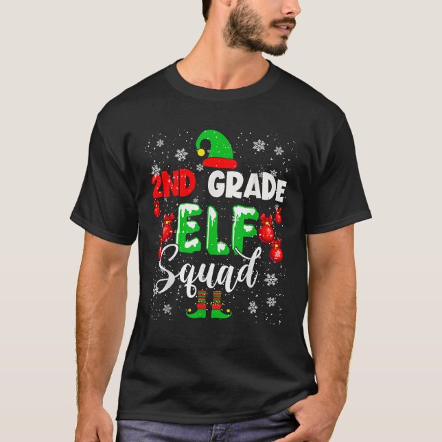 2nd Grade ELF Squad Funny Christmas ELF Kids Teach T-Shirt (Front)