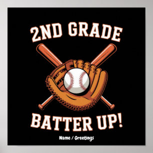 2nd Grade First Day Batter Up Baseball School Poster