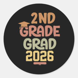 2nd Grade Grad Cl Of 2026 Graduation Bold Cosy Col Classic Round Sticker