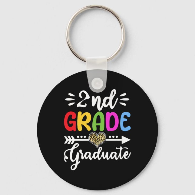 2nd Grade Graduate Heart Leopard Second Grade Grad Key Ring (Front)