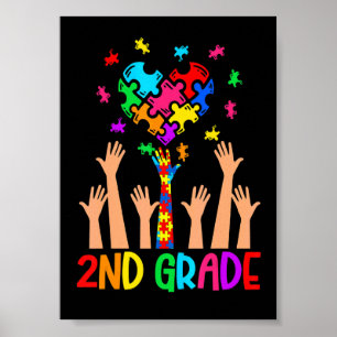 2nd Grade Heart Autism Awareness Back To School 1 Poster