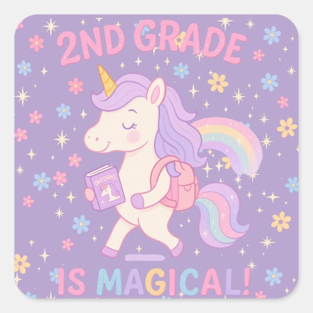 2nd Grade is Magical Back to School Unicorn Square Sticker (Front)