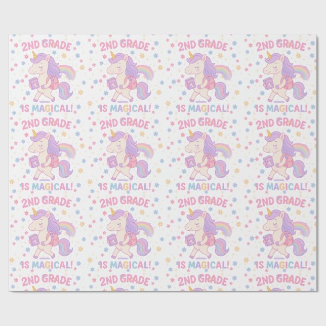 2nd Grade is Magical Back To School Unicorn Wrapping Paper (Flat)