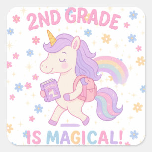 2nd Grade is Magical Unicorn Back School Teacher Square Sticker
