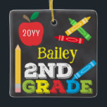 2nd Grade Keepsake Chalkboard Colourful Kids Ceramic Ornament<br><div class="desc">2nd Grade ornament design features an apple, a ruler, crayons and bold, colourful fun typography! Click the customise button for more opti2ndr modifying the text! Variations of this design, additional colours, as well as coordinating products are available in our shop, zazzle.com/store/doodlelulu. Contact us if you need this design applied to...</div>