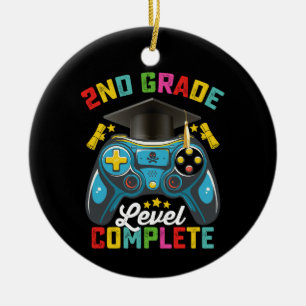 2nd Grade Level Complete Graduation Gaming Gamer Ceramic Ornament