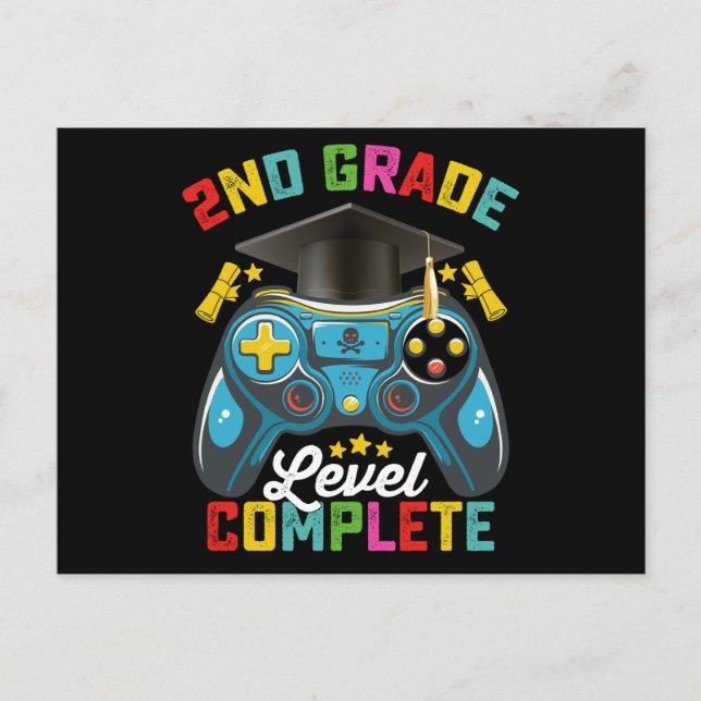 2nd Grade Level Complete Graduation Gaming Gamer Postcard (Front)