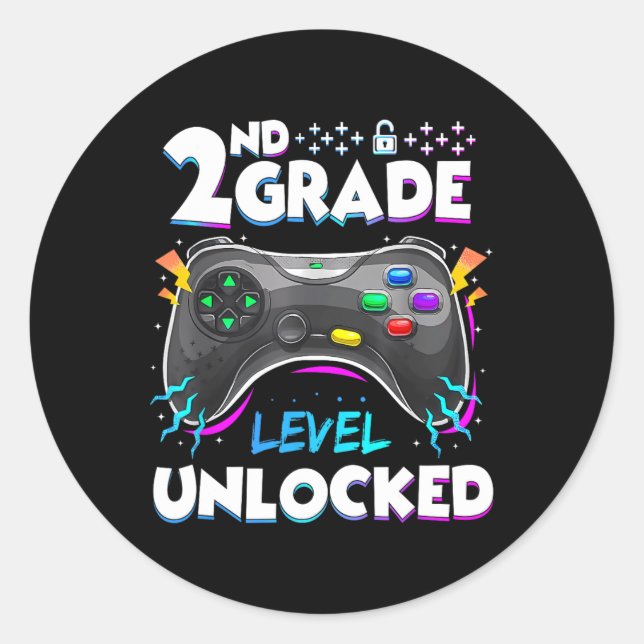 2nd Grade Level Unlocked Back To School First Day  Classic Round Sticker (Front)