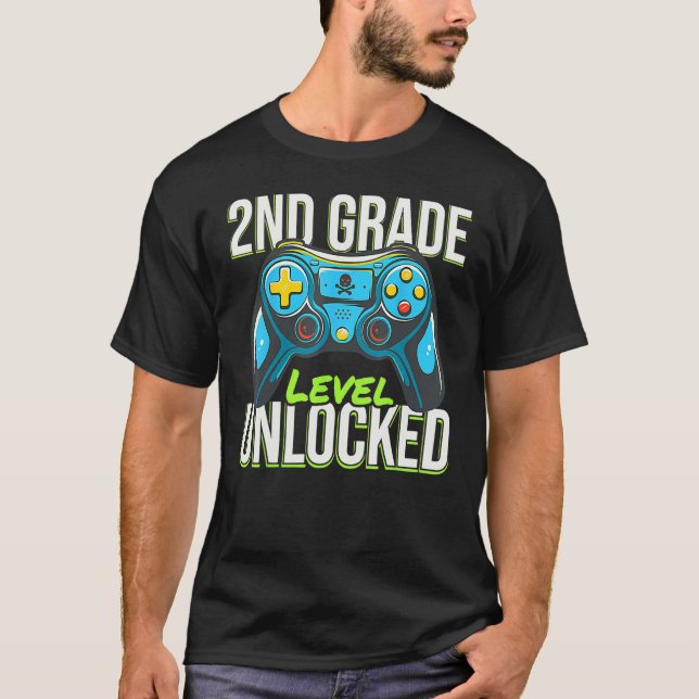 2nd Grade Level Unlocked  Back To School Gamer Boy T-Shirt (Front)