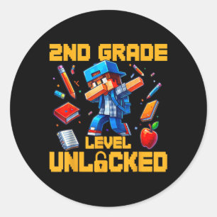 2nd Grade Level Unlocked Dabbing Boys Gamer Back T Classic Round Sticker