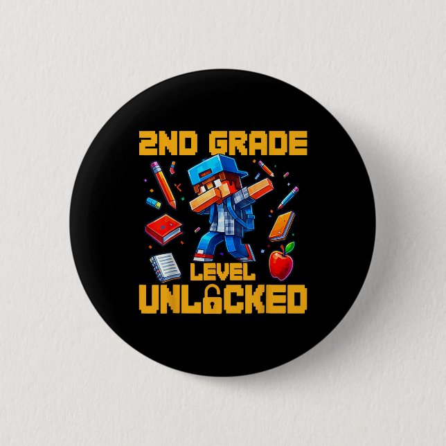 2nd Grade Level Unlocked Dabbing Boys Gamer Ck To  6 Cm Round Badge (Front)