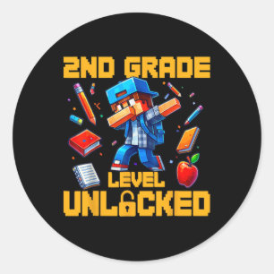 2nd Grade Level Unlocked Dabbing Boys Gamer Ck To Classic Round Sticker