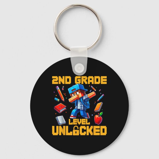 2nd Grade Level Unlocked Dabbing Boys Gamer Ck To  Key Ring (Front)