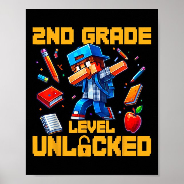 2nd Grade Level Unlocked Dabbing Boys Gamer Ck To  Poster (Front)