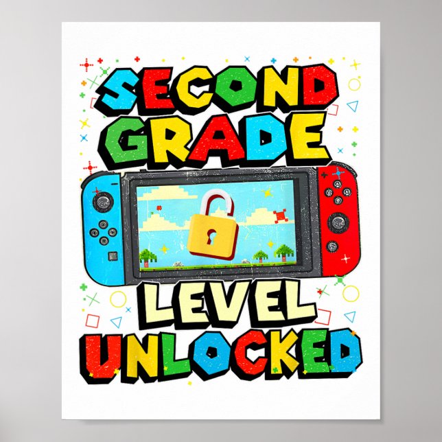 2nd Grade Level Unlocked Funny Gamer Boys Back To  Poster (Front)