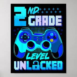 2nd Grade Level Unlocked Gamer Boys Kids First Day Poster