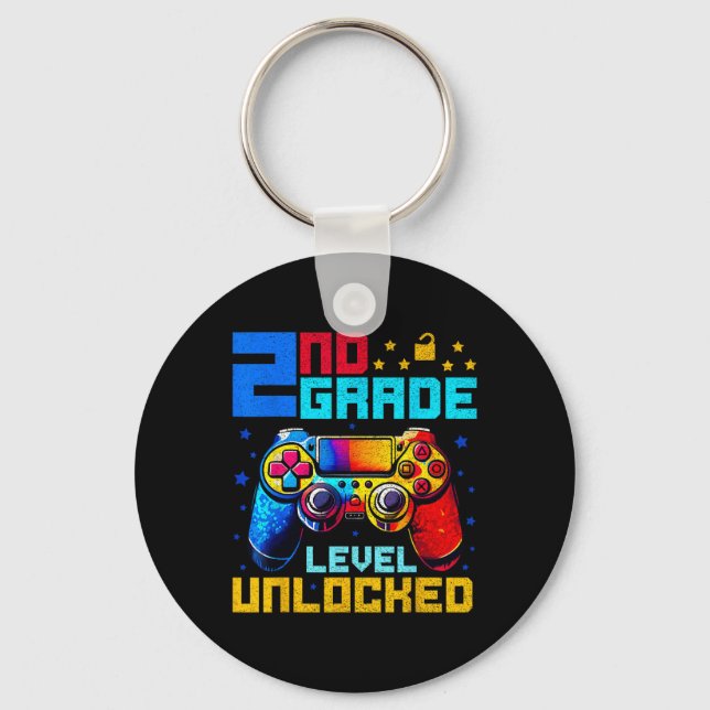 2nd Grade Level Unlocked Gamer First Day Of School Key Ring (Front)