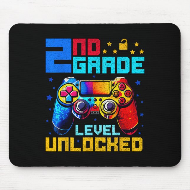 2nd Grade Level Unlocked Gamer First Day Of School Mouse Pad (Front)