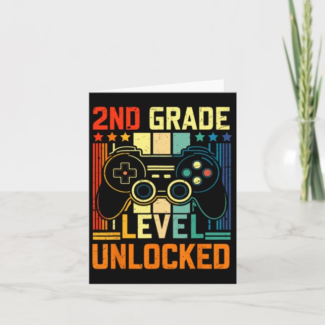 2nd Grade Level Unlocked Video Game Back To School Card (Front)