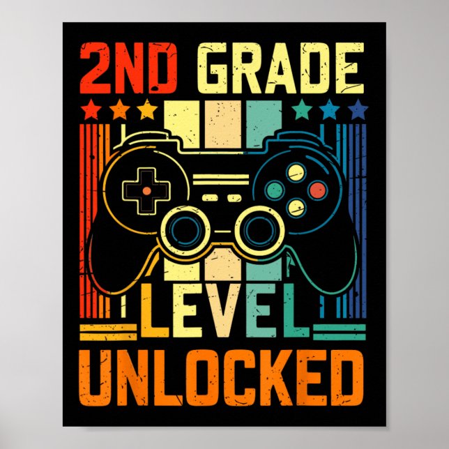 2nd Grade Level Unlocked Video Game Back To School Poster (Front)