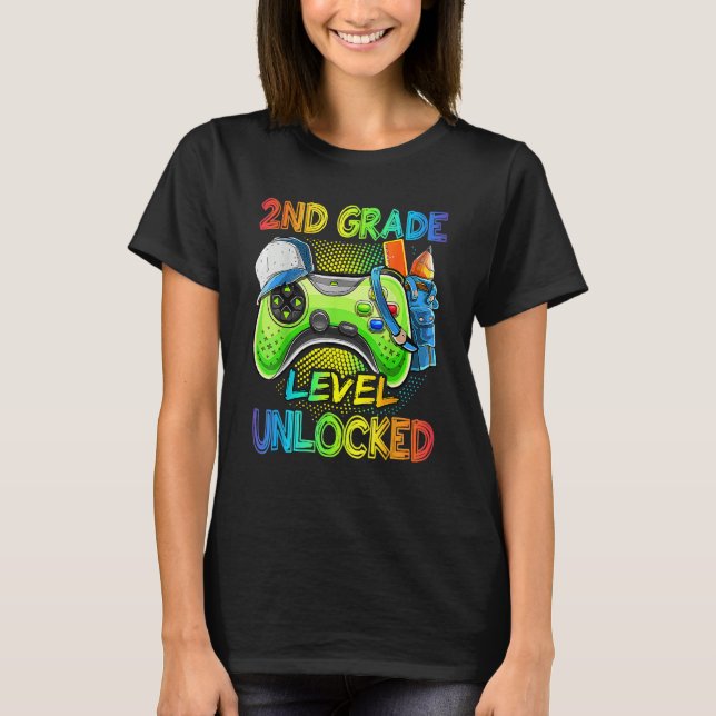 2nd Grade Level Unlocked Video Game Back To School T-Shirt (Front)