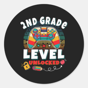 2nd Grade Level Unlocked Video Game Byck To School Classic Round Sticker