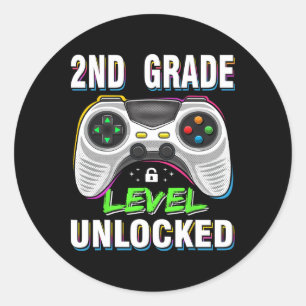 2nd Grade Level Unlocked Video Game Byck To School Classic Round Sticker
