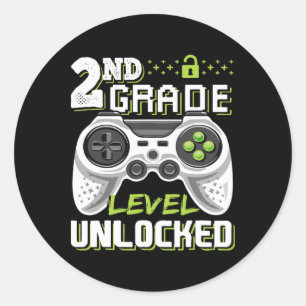 2nd Grade Level Unlocked Video Game Byck To School Classic Round Sticker