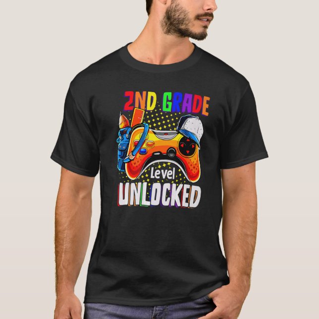 2nd Grade Level Unlocked Video Gamer Back To Schoo T-Shirt (Front)