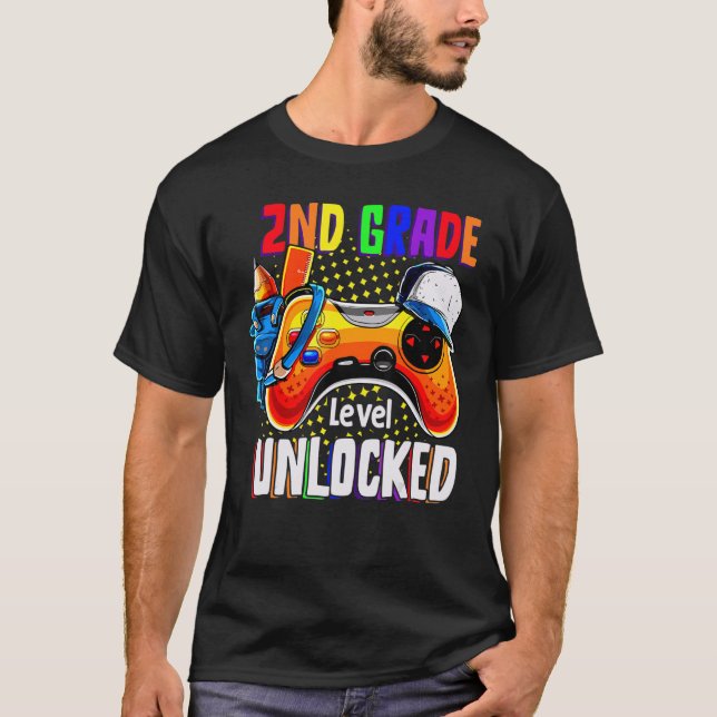 2nd Grade Level Unlocked Video Gamer Back To Schoo T-Shirt (Front)