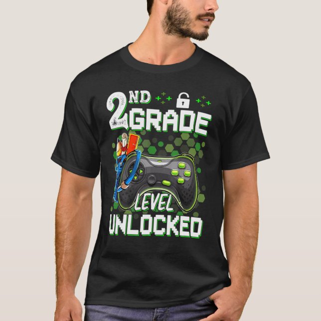 2nd Grade Level Unlocked Video Gamer Back To Schoo T-Shirt (Front)
