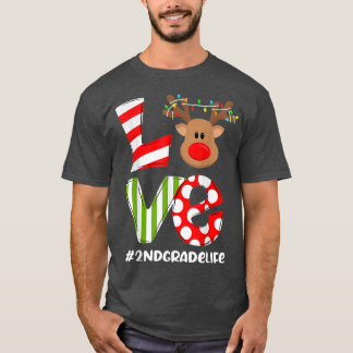 2nd Grade Love Reindeer Light Xmas Reindeer Teachi T-Shirt