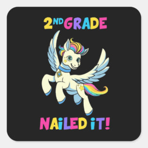 2nd Grade Nailed It Unicorn Kids Back To School Square Sticker