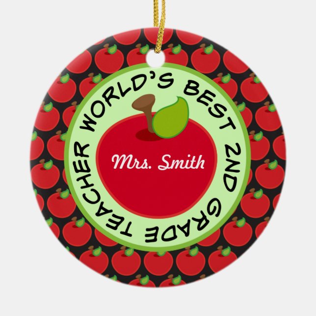 2nd Grade Personalised Teacher Gift Ornament (Front)