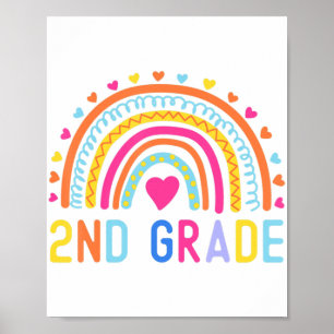 2nd Grade Rainbow Girl Boys Teacher Hello Second G Poster