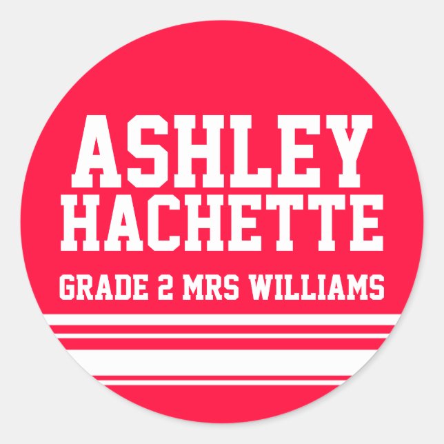 2nd Grade school education name id sticker red (Front)